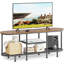 Meuble télé rustique brun pour centre de divertissement, console de télévision en métal avec tablette de rangement pour le salon ou la chambre à coucher