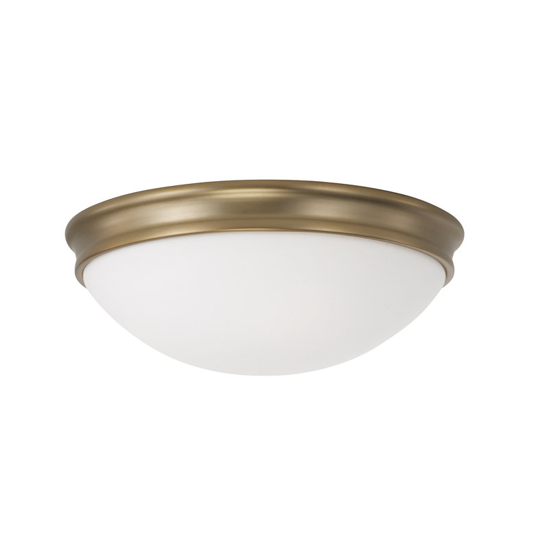 12.5" W x 4.25" H 2-Light Flush Mount in Aged Brass with Soft White Glass Diffuser, 2