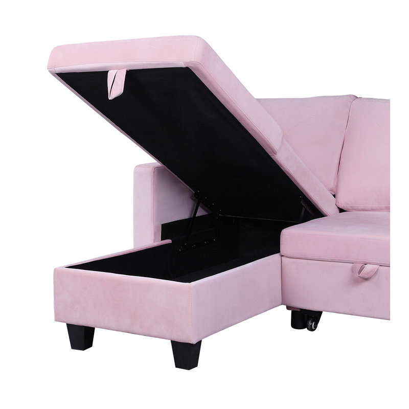 Canapé-lit modulaire réversible en velours 82,5 po Modern Canapé Nova, Rose