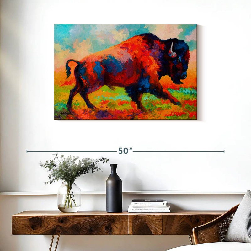 Bison de Brampt qui court en courant, H 24 po x l 36 po