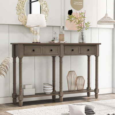 Rustic Console Table With Two Spacious Drawers And Bottom Shelf For Elegant Living Room And Entryway Decor