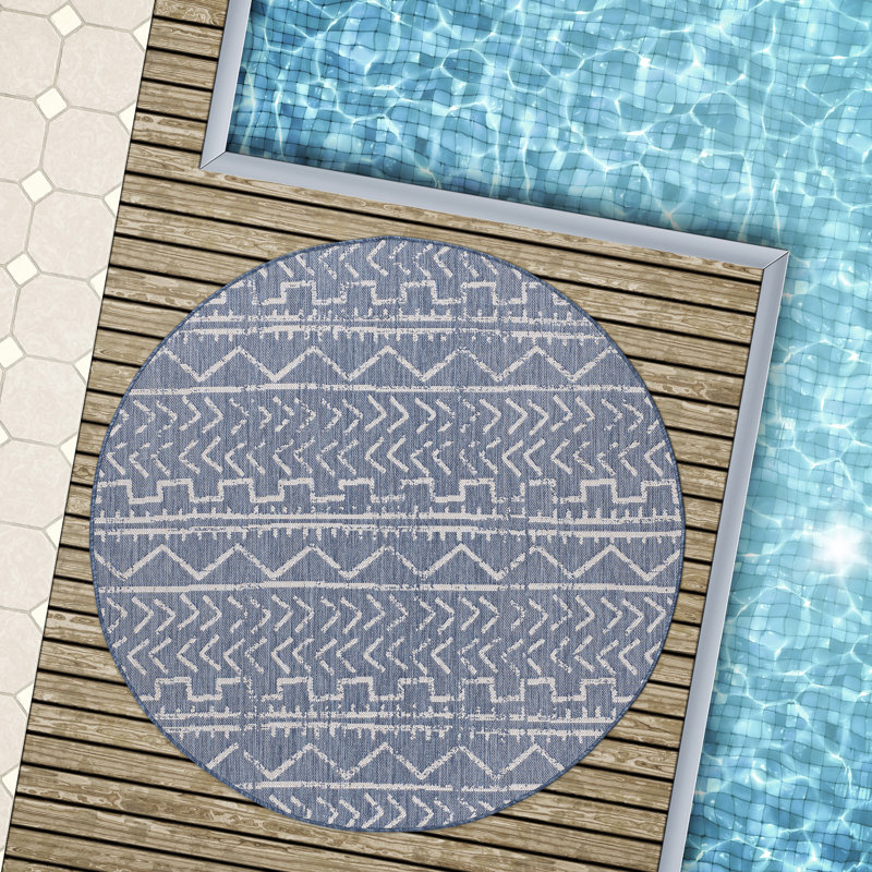 Tapis intérieur / extérieur bleu Waikiki, Rond 6 pi 7 po