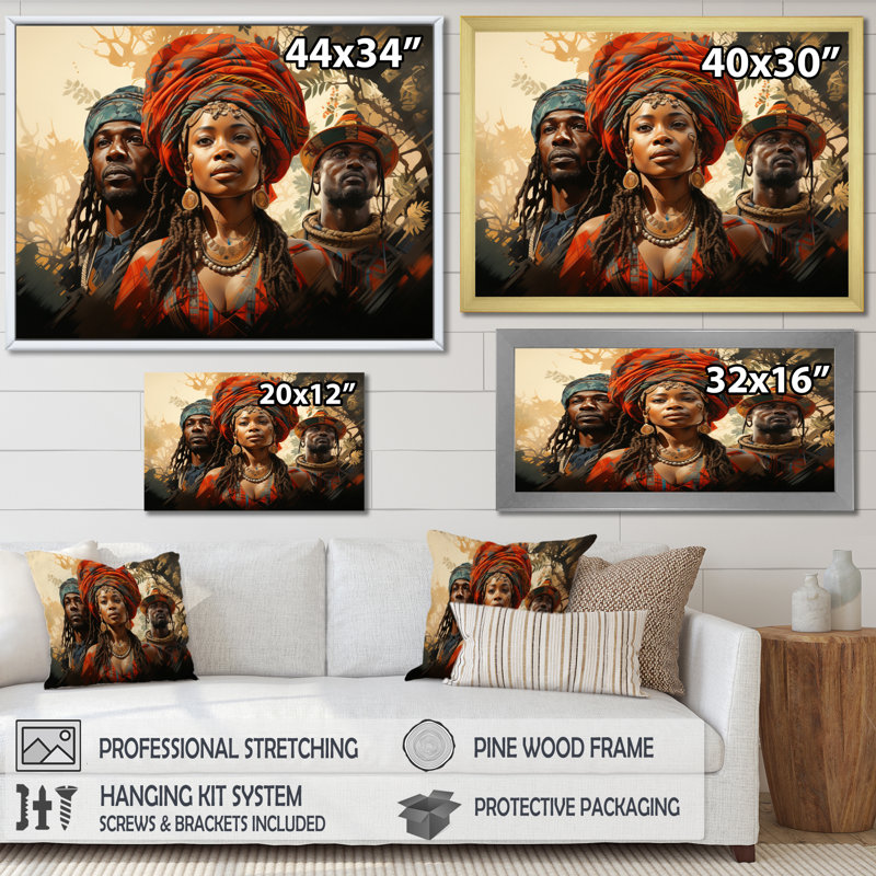 Couple africain résilient II - impression, H 30 po x l 40 po x P 1,5 po, Cadre flottant doré