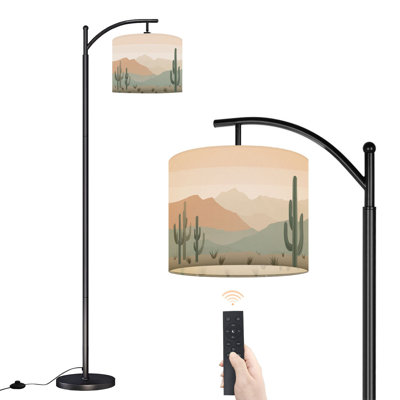 Arc Floor Lamp with Adjustable Lampshade Terracotta Green Geometric Desert Landscape Western Standing Lamp 3 Color Temperatures Dimmable Tall Pole Lamp with Foot Switch for Bedroom