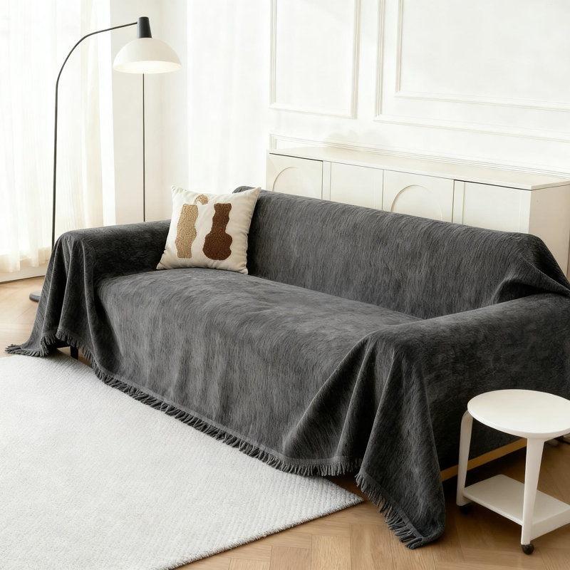 Housse de canapé en chenille pour chiens, protecteur de canapé modulaire en L lavable, jeté doux pour animal de compagnie avec pampilles