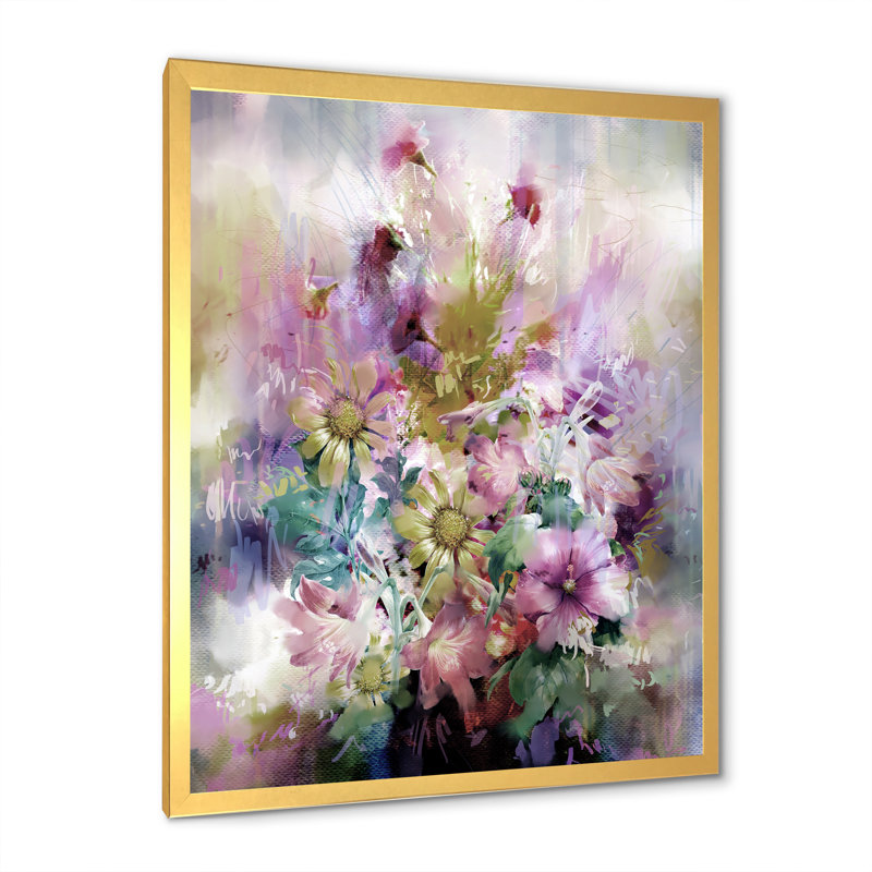 Grunge multicolore fleurs printanières - art mural traditionnel sur toile, 36" H x 24" W