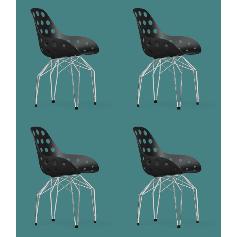 Ensemble de 4 chaises à fossettes, Noir/chrome