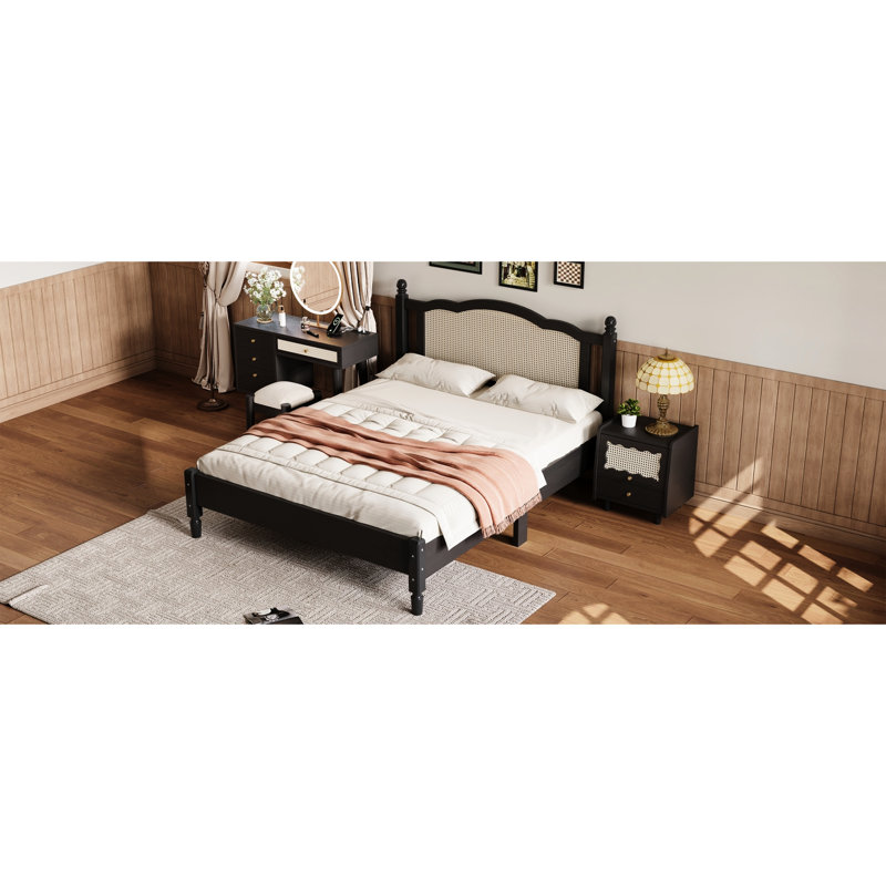 Lit plateforme naturel en bois avec tête de lit grand naturel
