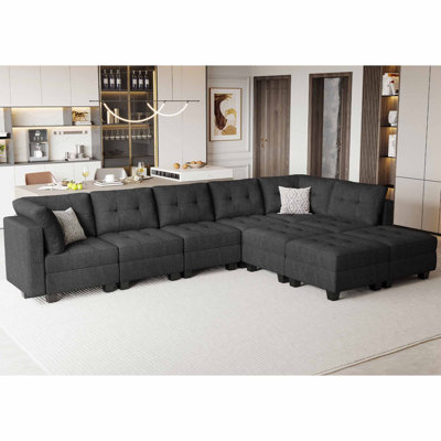 Ashbury Ivery Oversized 143" Wide Linen Reversible Modular Sofa Storage Seat Livingroom Couch
