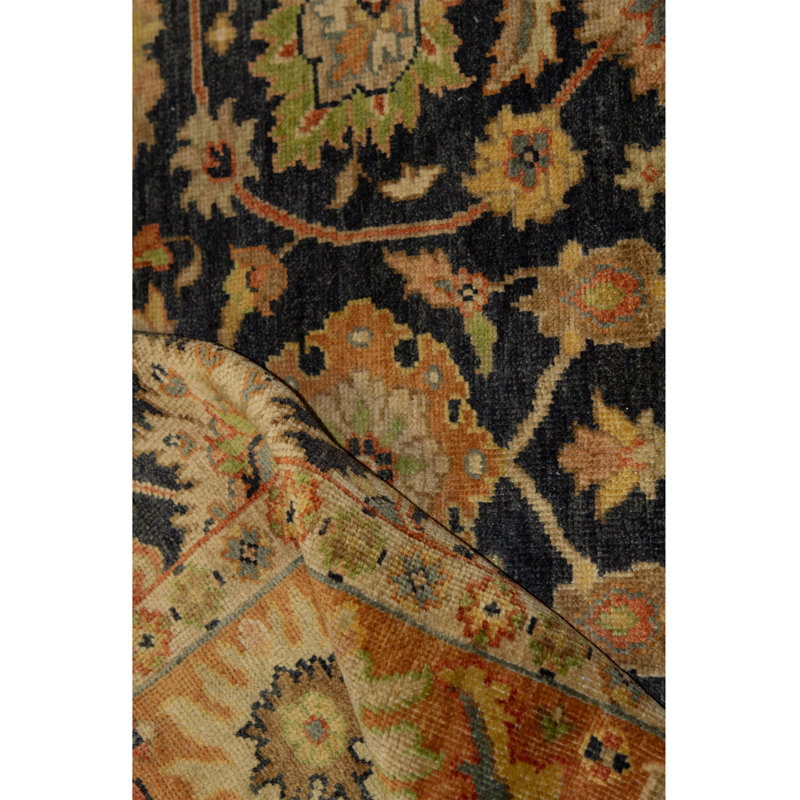Tapis bleu et rouille de haute qualité noué à la main