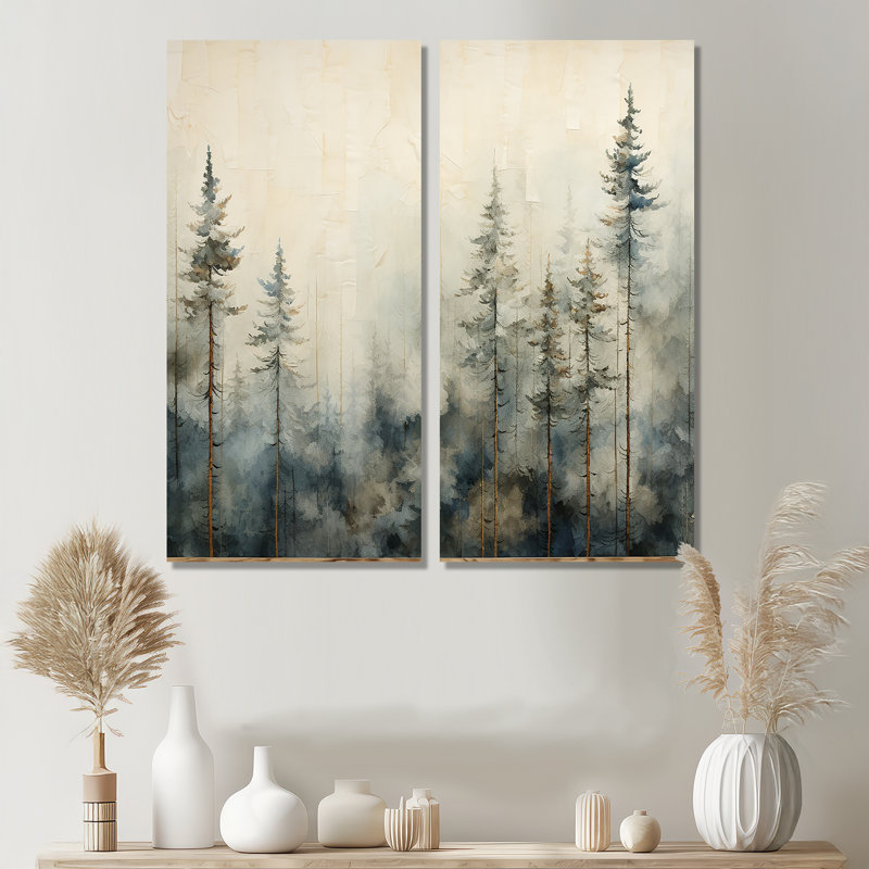 Minimalisme, forêt de pins d'hiver - grande forêt, art mural 2 panneaux, H 32 po x l 32 po, Toile tendue, Ne s’applique pas