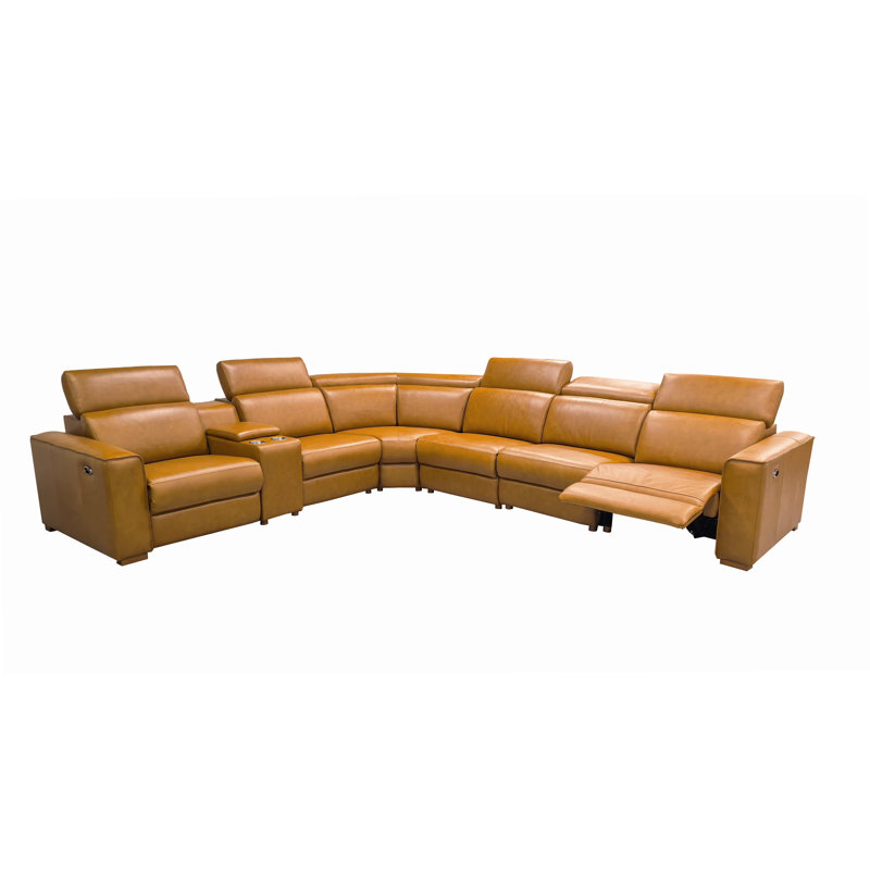 Blufftedale Top-Grain Leather Reclining Modular Sectional, Ginger Top Grain Leather