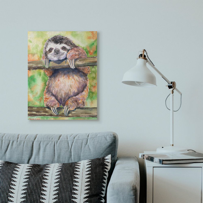 «Sloth Animal Watercolor Paint», impression sur toile, H 30 po x l 24 po x P 1,5 po, Toile tendue