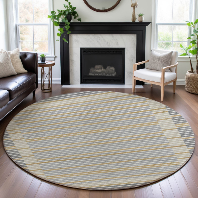 Tapis à rayures Sykora AMF1398 lavable à la machine de qualité supérieure, Rond 8 pi
