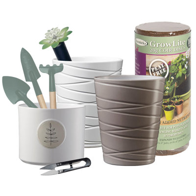 White Botanic Ceramic Indoor Plant Pot Kit