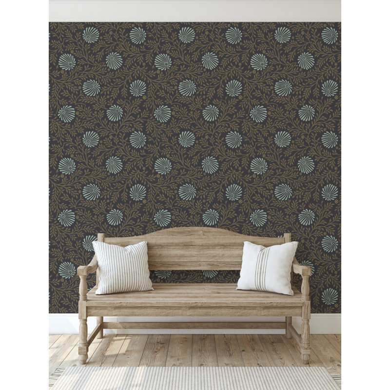 Rouleau de papier peint à motif de marguerites pressées L 33 pi x l 20,5 po Yuki Osada, Bleuet foncé