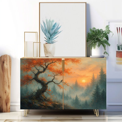 Armoire-buffet de style buffet étroit de 35,4 po de largeur - 2 portes avec imprimé orange d'automne et pieds en métal