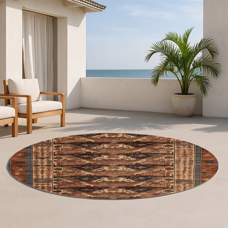 Tapis turc intérieur et extérieur brun, Rond 5 pi