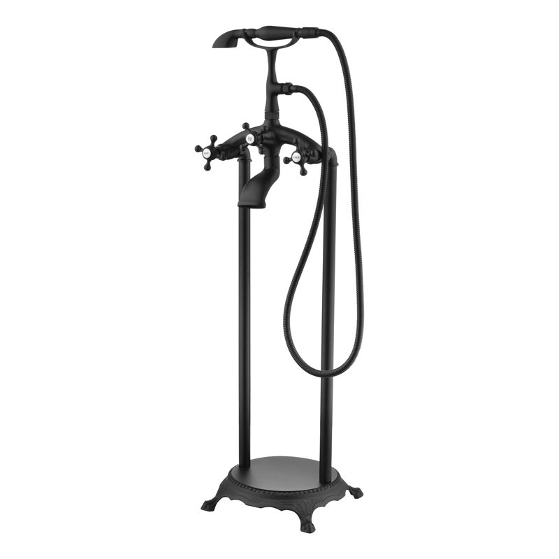 SUMERAIN Antique Freestanding Tub Faucet with Multi-Use Hand Shower, Bathtub Filler with Waterfall Spout, Matte Black