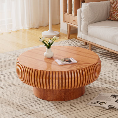 Table basse cylindrique cannelée, table basse ronde de 27,6 po pour le salon Tables basses de style moderne Mid-Century avec piédestal robuste