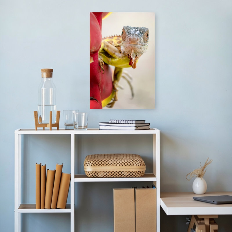 Curious Green Iguana Lizard Tropical Wall Art Print by Fauzan Maududdin - Print, 45.72cm H x 30.48cm W