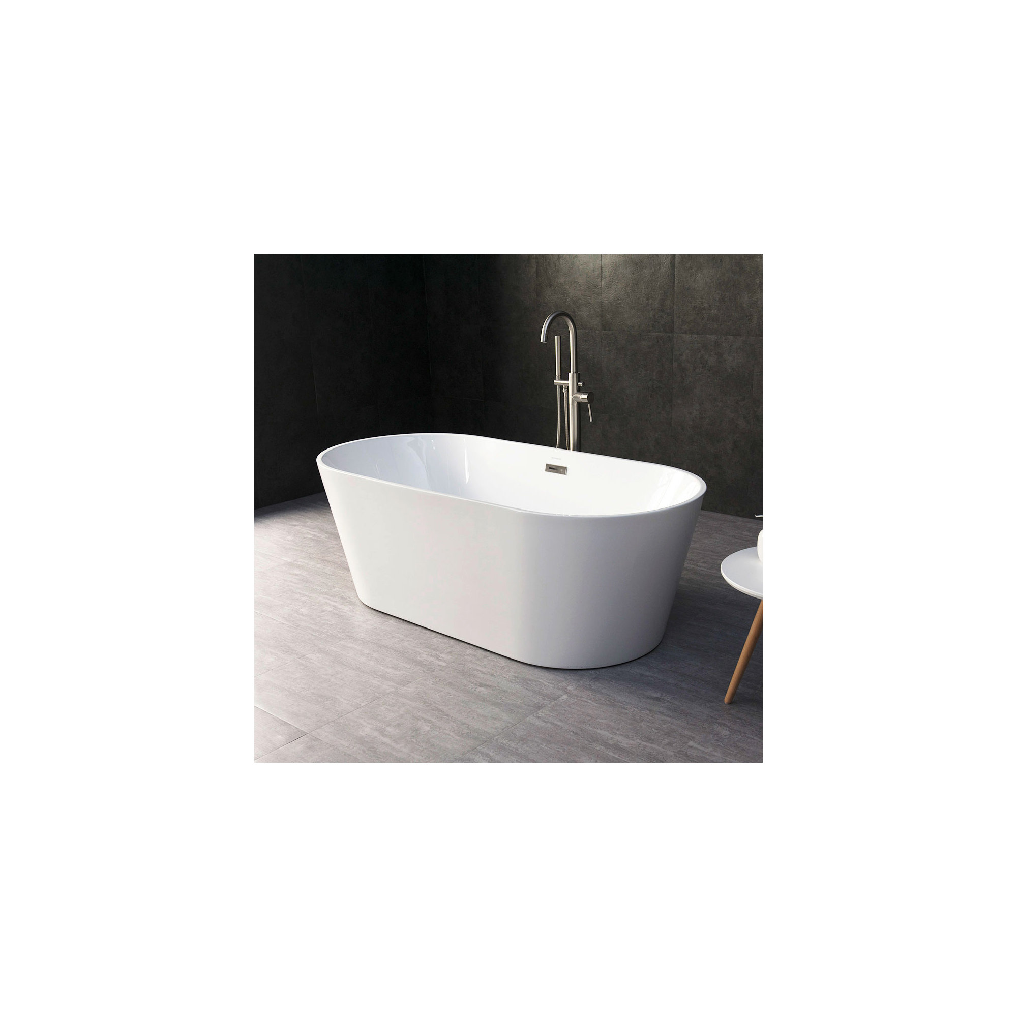 67" x 32" Freestanding Soaking Acrylic Bathtub, White, Brushed Nickel