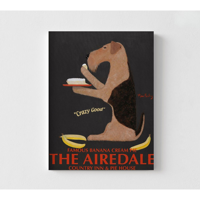 Airedale Banana Cream By Ken Bailey, Airedale Terrier Poster Print, Bakery Decor Idea, Cream Pie Poster Print, Diner Wall Art