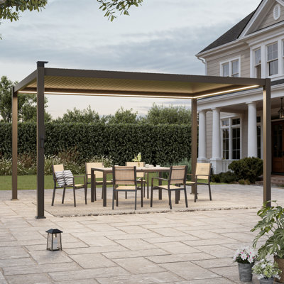 Pergola d'extérieur avec lumières à DEL, pergola en métal avec toit réglable et système de drainage interne pour patio et jardin