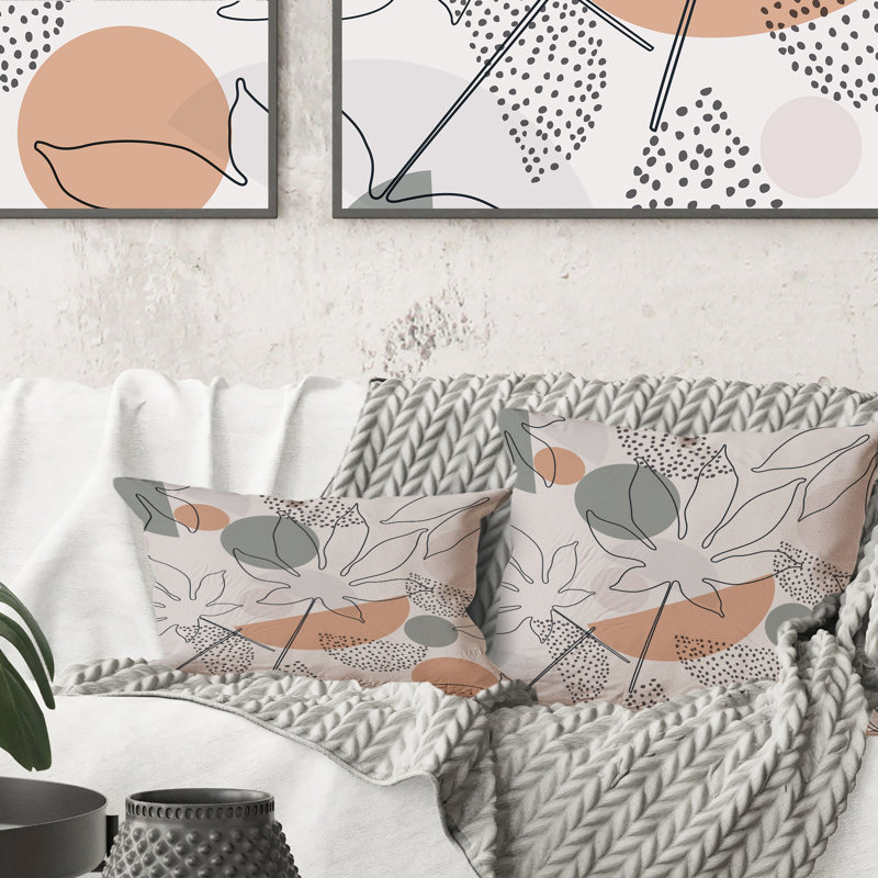 Coussin décoratif abstrait à motif de lignes abstraites à motif de plantes tropicales II 12 po x 20 po
