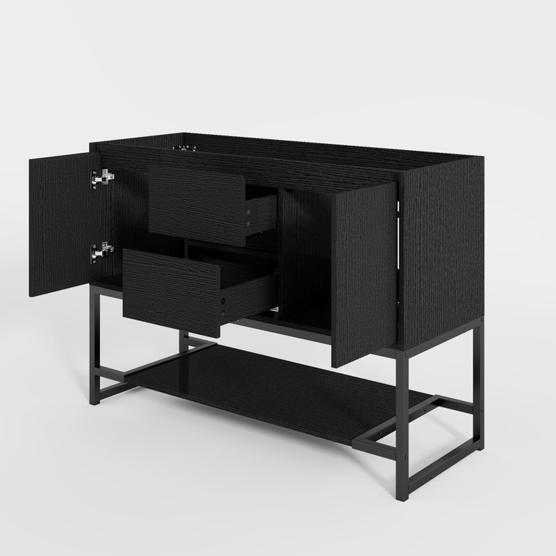 Base de meuble-lavabo double 48 po seulement, comptoir de lavabo non inclus, Noir
