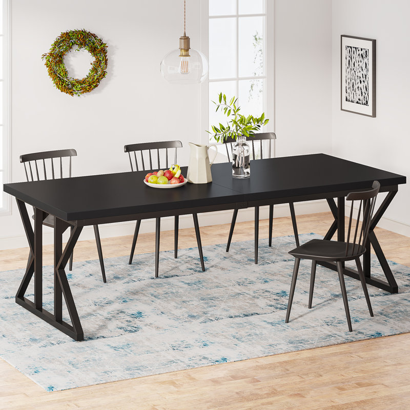 Taneja Metal Base Dining Table, Black, Black, 29.92"H x 78.74"L x 27.55"W