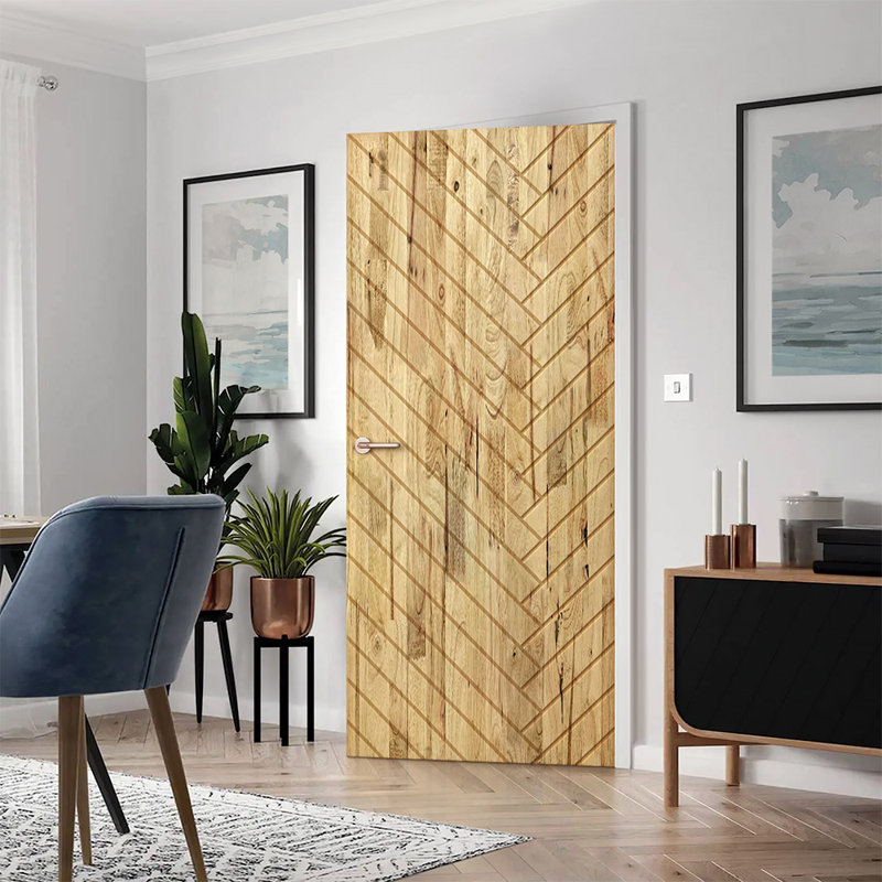 Porte à panneaux en bois massif et métal, Chêne vieilli, H 84 po x l 24 po
