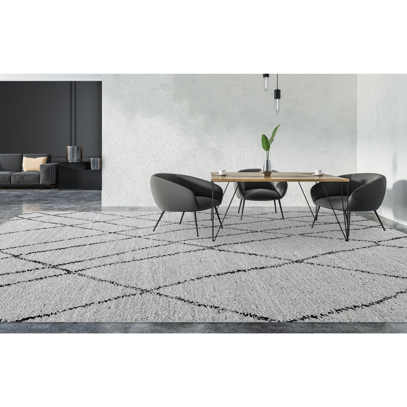 Nomad Hand-Knotted Wool Geometric Area Rug in Black/Gray, Rectangle 10' x 14', Black/White