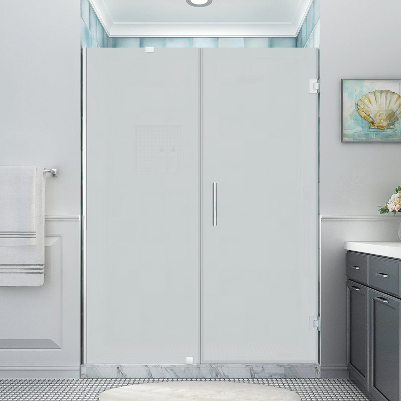 Belmore XL 65.25 - 66.25 in. W x 80 in. H Frameless Hinged Shower Door with StarCast Glass, Chrome, Frosted Glass