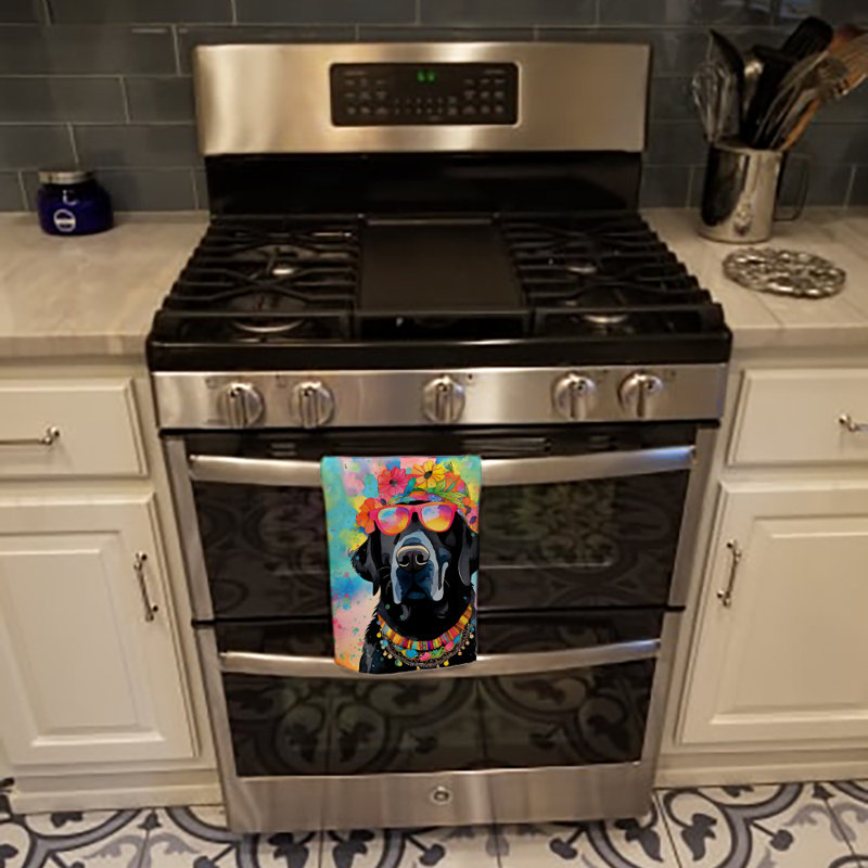 Serviette de cuisine noire Labrador Hippie Dawg