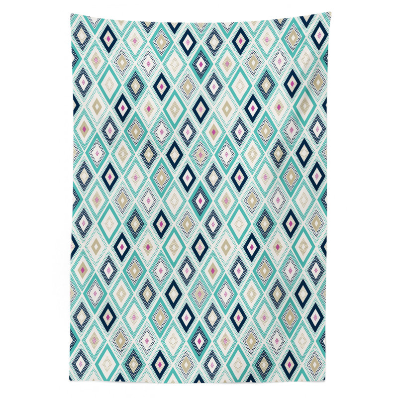 Ambesonne Turquoise Tablecloth, Dots Doodle Rhombus Diamond Shapes Colorful Geometrical Pattern Artwork, Rectangular Table Cover For Dining Room Kitchen Decor, 52" X 70", Turquoise Multicolor