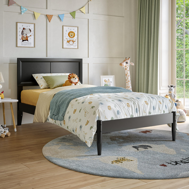 Lit plateforme avec tête de lit réglable Ellarie, Twin, Black