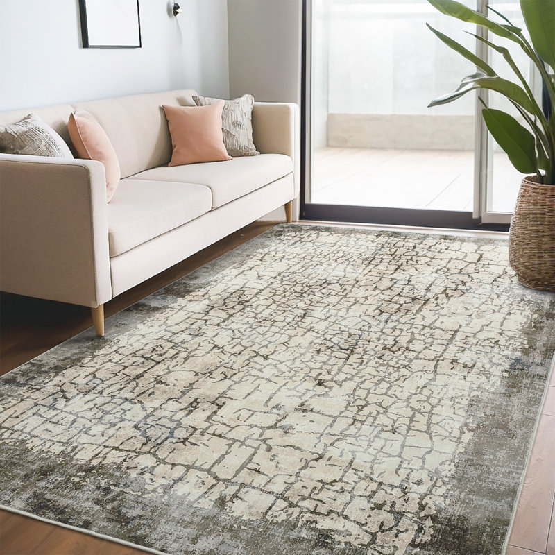 Washable Area Rug for Living Room Abstract Fading Design Vintage Rug Non Slip Throw Rugs Bedroom Rug, Rectangle 8' x 10'