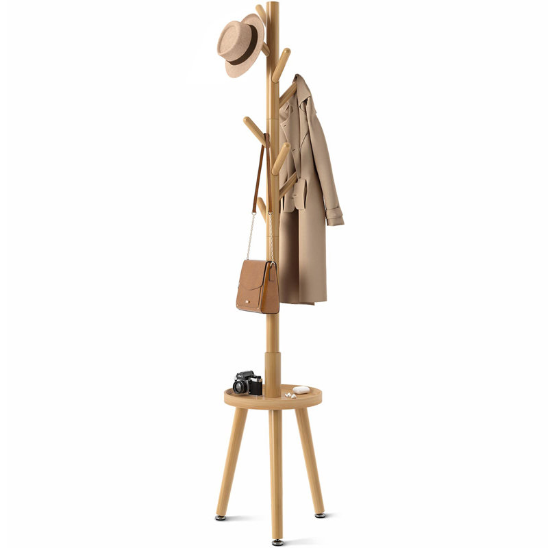 Gurdev Solid Wood Freestanding 8 - Hook Coat Rack, Natural