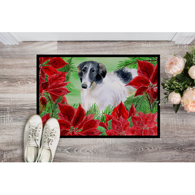 Tapis de porte pour l’extérieur antidérapant barzoï poinsettas
