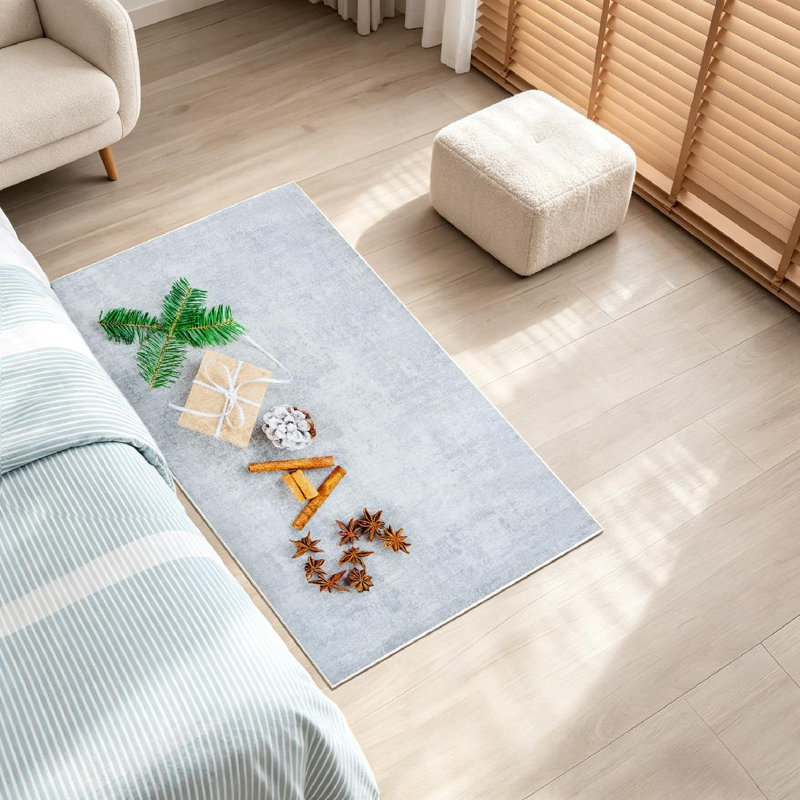 Tapis d'intérieur blanc lavable à la machine, motif pierre, idéal pour les fêtes de Noël, Rectangle 32 po x 47 po