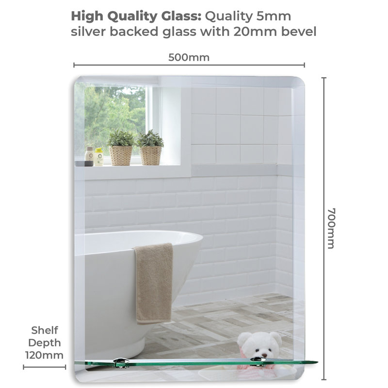 Selders Flat Wall Mirror with Shelves, 70cm x 50cm