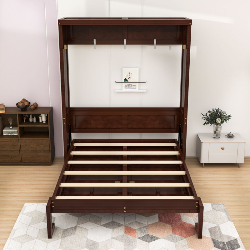 Wood Murphy Bed with Sturdy Slats, Space-Saving Foldable Design, Full, Espresso