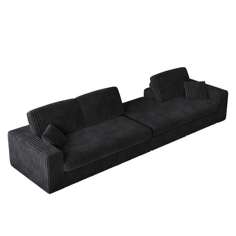 Siège en velours côtelé 114,5 pi avec fonction inclinable et siège réversible de 114,5 pi, configuration 2 en 1, configuration en forme de L, coussin confortable à trois cols, deux coussins décoratifs, éponge modulaire à rebond lent