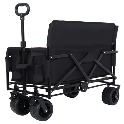 3-in-1 Convertible Folding Wagon Cart with Bench Seat & Storage - 500lbs Heavy-Duty Utility Wagon, 180L Capacity All-Terrain Wheels for Camping, Beach, Sports, Garden, black