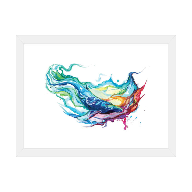 Baleine à bosse par Kelsey McNatt - reproduction d'art, Blanc, H 16 po x l 24 po x P 1 po, Papier encadré blanc