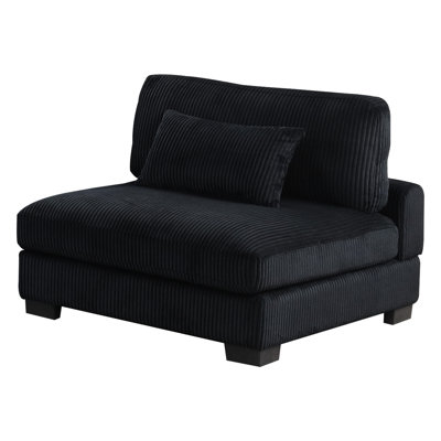 Chaise noire contemporaine en velours côtelé sans accoudoirs, structure en bois de hêtre, rembourrée de mousse, siège rembourré profond et confortable, idéale pour les salons principaux, dimensions de 44,94 po, style de chaise de 75,5 lb, revêtement