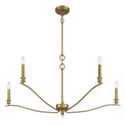 Lustre 5 lumières Meridian en laiton naturel