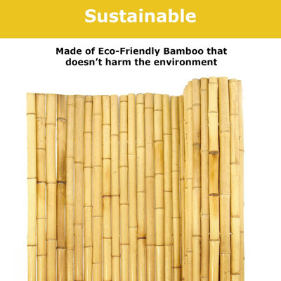 Rouleau de clôture en bambou naturel, 4 pi x 6 pi, traité à la chaleur pour balcon, jardin et patio