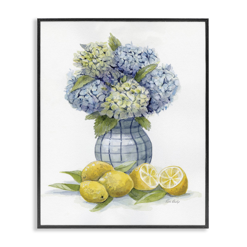 Hydrangeas & Lemon Cluster Framed Giclee, design by Patti Bishop, Black, 14" H x 11" W